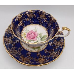 Rare  Vintage Paragon Cup and Saucer Cobalt Blue with Gold Trim